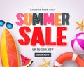 Summer sale vector banner design template with red sale text Royalty Free Stock Photo