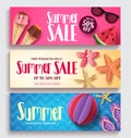 Summer sale vector banner set with colorful pattern background