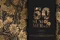 Summer sale vector banner template with abstract gold flower and leaves isolated on black background. Illustration for advertising Royalty Free Stock Photo