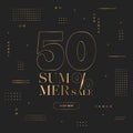 Summer 50% sale vector banner template with geometric golden  elements on black background. Abstract design for advertising, Royalty Free Stock Photo