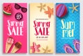 Summer sale vector poster design set with sale text and beach paper cut elements Royalty Free Stock Photo