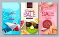 Summer sale vector poster set design. Summer promo discount collection with beach elements Royalty Free Stock Photo
