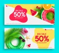 Summer sale vector set banner design. Summer big discount sale text 50% off flyers promotion collection. Royalty Free Stock Photo