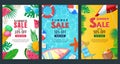 Summer sale vertical banner set. Vector season poster template. Tropical backgrounds. Royalty Free Stock Photo