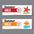 Summer sale voucher template.Discount coupon. Banner hand drawn Royalty Free Stock Photo