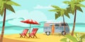 Summer sand beach flat vector illustration