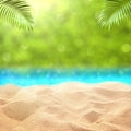 Summer sandy beach  with green grass backdrop Royalty Free Stock Photo
