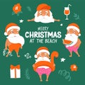 Summer Santa characters. Tropical Christmas and Happy New Year in a warm climate collection. Royalty Free Stock Photo