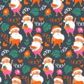 Summer Santa Claus seamless pattern. Merry Christmas at the beach background. Tropical Christmas and happy New Year