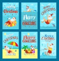 Sunny Merry Christmas with Santa on Beach Vector