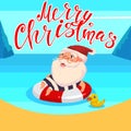 Summer Santa Claus in shorts on beach vector Christmas illustration