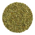 Dried savory, herb circle from above, over white