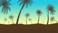 Silhouette coconut palm trees on beach at sunset. Vintage tone. Vector of Palm Trees on and Island at Sunset Royalty Free Stock Photo