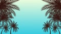 Silhouette coconut palm trees on beach at sunset. Vintage tone. Vector of Palm Trees on and Island at Sunset Royalty Free Stock Photo