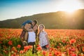 Summer scene of happy family taking selfie