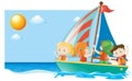 Summer scene with kids sailing