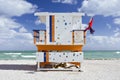 Summer scene with a lifeguard house in Miami Beach