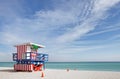 Summer scene with a lifeguard house in Miami Beach Royalty Free Stock Photo