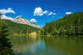 Summer scenery of mountain lake Lacul Rosu or Red Lake in Eastern Carpathians, Harghita County, Romania