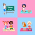 Summer School Set of Posters with Kids and Teach Royalty Free Stock Photo