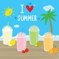 Summer sea beach cartoon cocktails fruit juice holiday vacation vector