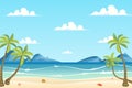 Summer sea beach landscape background in flat cartoon style Royalty Free Stock Photo