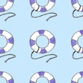 Summer sea doodle blue lifebuoy seamless pattern azure