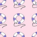 Summer sea doodle blue lifebuoy seamless pattern pink