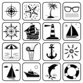 Summer sea vacation travel tourist icons set. Royalty Free Stock Photo