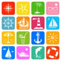 Summer sea ocean vacation travel cruise colorful icons set. Royalty Free Stock Photo