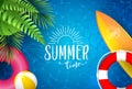 Summer sea poster. Vector illustration with deep underwater ocean scene. Background