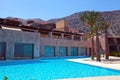 Summer sea resort with terrace and swimming pool(Greece) Royalty Free Stock Photo