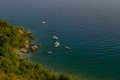 Summer sea seascape . Coastline of Stara Baska on Krk island . ÃÂ¡ampers and caravans at the campsite. Royalty Free Stock Photo