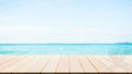 Summer Sea Table Background, Desk Mockup Product Tropical on Blue Ocean Cloud Sky at Coast Island Landscape Beautiful Image, Wood Royalty Free Stock Photo