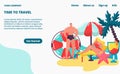 Summer sea vacation, maritime travel company website template, vector illustration. Beach, sea or ocean waves, tropical Royalty Free Stock Photo