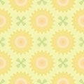 Summer seamless background. Pastel colored flowers and green pattern on a yellow background. Royalty Free Stock Photo