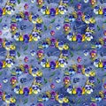 Summer seamless background pattern with pansy flowers and musical elements. Royalty Free Stock Photo