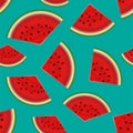 Summer seamless background. Realistic watermelon with slices Royalty Free Stock Photo