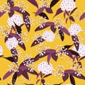 Summer Seamless flowers Pattern Isolated on fresh yellow color.