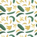 Summer seamless pattern, bananas and palm trees, vector illustration