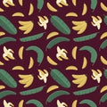 Summer seamless pattern, bananas and palm trees, vector illustration