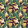 Summer seamless pattern, bananas and palm trees, vector illustration