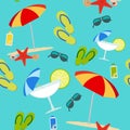 Summer seamless pattern on blue background Royalty Free Stock Photo