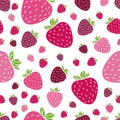 Summer seamless pattern with delicious juicy strawberries on white background.