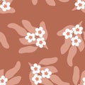 Summer seamless pattern with doodle flowers and leaves. Cute print for tee, paper, textile and fabric. Hand drawn vector Royalty Free Stock Photo