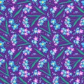 Blue and lilac forget-me-not flowers. Seamless pattern