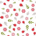 Summer seamless pattern with flowers and ladybirds for fabrics and packaging Royalty Free Stock Photo