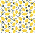 Summer seamless pattern with fresh bright juicy lemons