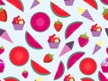 Summer seamless pattern with fruits and ice cream. Watermelon, strawberry and ice cream cone. Vector Royalty Free Stock Photo