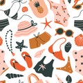 Summer seamless pattern. Hand drawn clothes and accessories